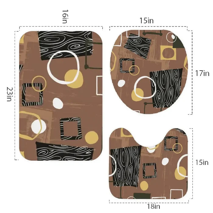 Retro 50s Style Bathroom Mat Set | Retro Midcentury 3-Piece Rugs Geometric Pattern - One Size - retro bathroom
