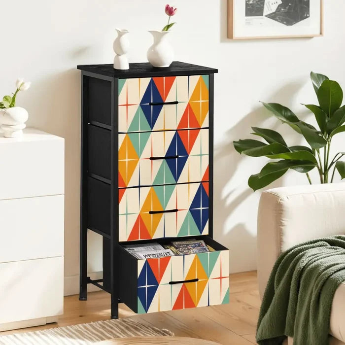 Retro 60s 4-Drawer Dresser - Mid Century Style Fabric Storage Cabinet - One Size - retro dresser