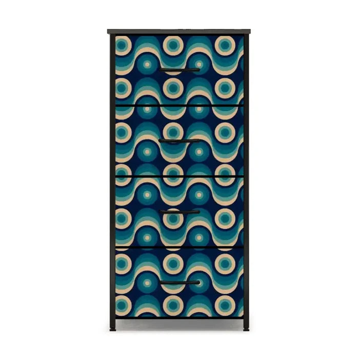 Retro 60s Blue Beige Black Fabric Drawer Dresser – MCM Steel Frame Cabinet - One Size - retro dresser