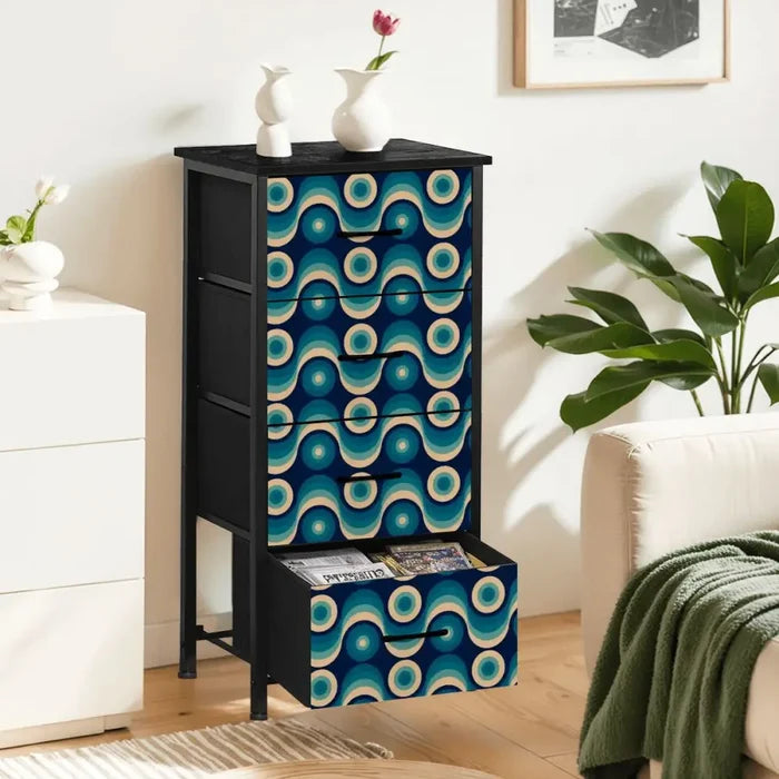 Retro 60s Blue Beige Black Fabric Drawer Dresser – MCM Steel Frame Cabinet - One Size - retro dresser
