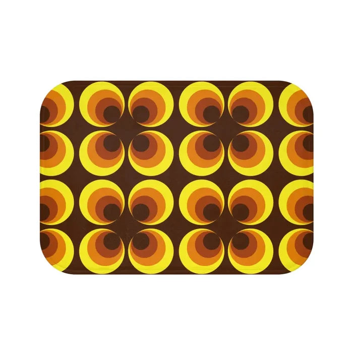 Retro 60s Floral Bath Mat | Mid Century Brown Yellow Flower Pattern - 24’’ × 17’’ - retro bathroom
