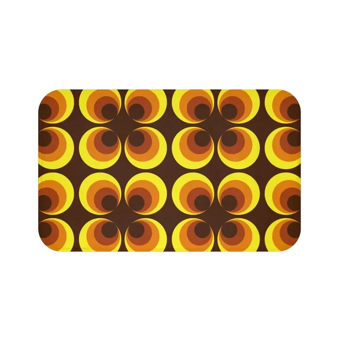Retro 60s Floral Bath Mat | Mid Century Brown Yellow Flower Pattern - retro bathroom