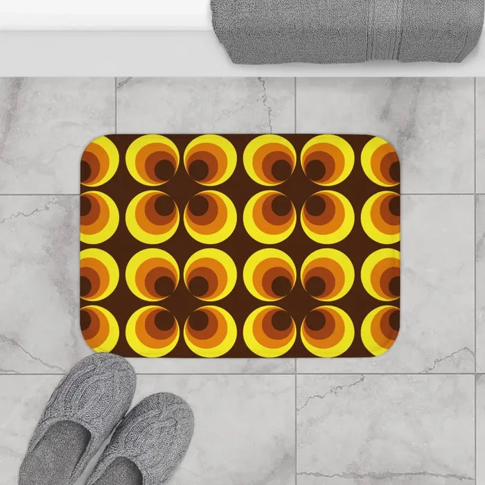 Retro 60s Floral Bath Mat | Mid Century Brown Yellow Flower Pattern - retro bathroom