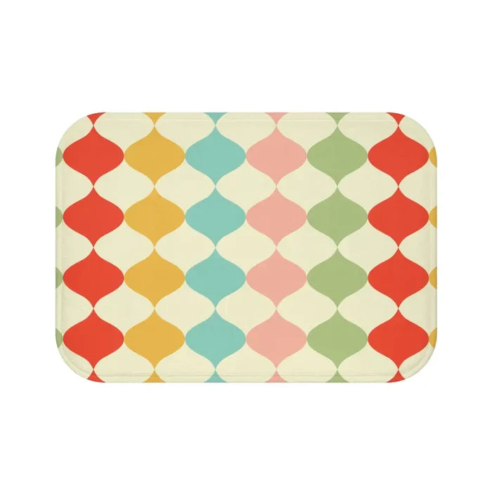 Retro 60s Geometric Pattern Bath Mat | Mid Century Colorful Tiles - 24’’ × 17’’ - retro bathroom