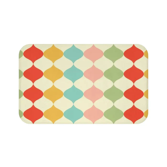 Retro 60s Geometric Pattern Bath Mat | Mid Century Colorful Tiles - retro bathroom