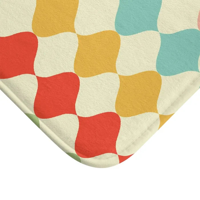 Retro 60s Geometric Pattern Bath Mat | Mid Century Colorful Tiles - retro bathroom
