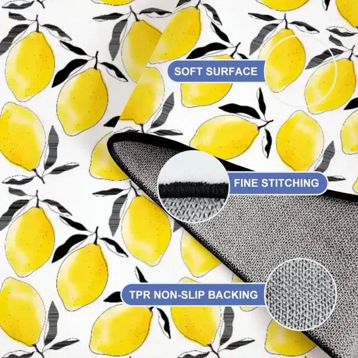 Retro 60s Lemons Rug 12x9 ft – Midcentury Mediterranean Plush Non-Slip - retro rug