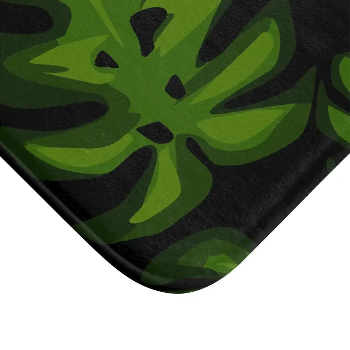 Retro 60s Monstera Pattern Bath Mat | Mid Century Black Green Decor - retro bathroom