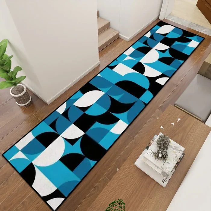 Retro 60s Runner Rug – Midcentury Blue White Black Multiple Sizes - retro runner