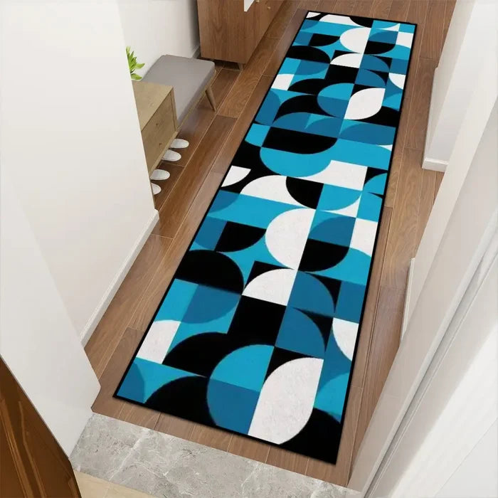Retro 60s Runner Rug – Midcentury Blue White Black Multiple Sizes - retro runner