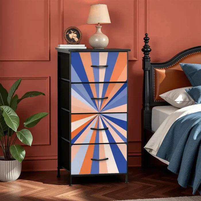 Retro 60s Sunburst Design Fabric Drawer Dresser – Steel Frame Cabinet - One Size - retro dresser