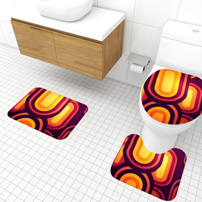 Retro 70s Bathroom Rug Set 3-Piece | Midcentury Home Decor - One Size - retro bathroom