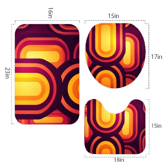 Retro 70s Bathroom Rug Set 3-Piece | Midcentury Home Decor - One Size - retro bathroom