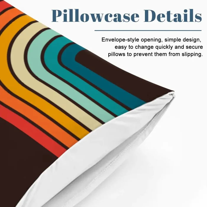 Retro 70s Black Rainbow Duvet Cover Set: Midcentury Full Size Bedding - retro bedding