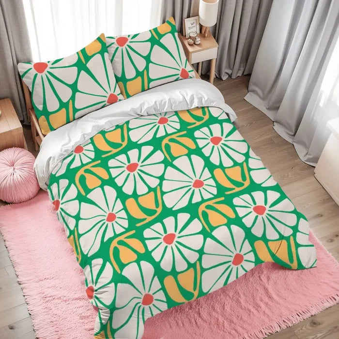 Retro 70s Bold Flowers Duvet Cover Set: Midcentury Floral Bedding - Bedding - retro