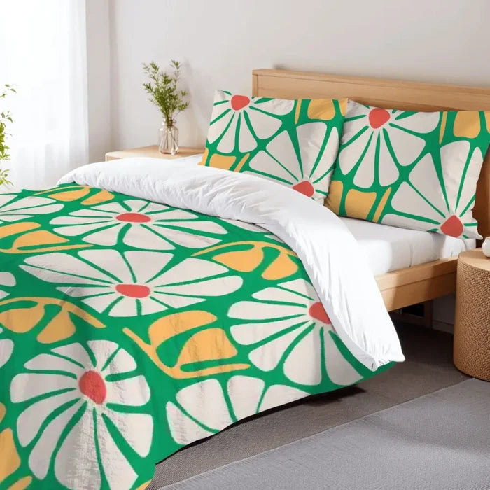 Retro 70s Bold Flowers Duvet Cover Set: Midcentury Floral Bedding - Bedding - retro