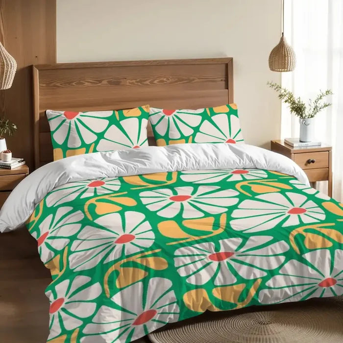 Retro 70s Bold Flowers Duvet Cover Set: Midcentury Floral Bedding - Bedding - retro