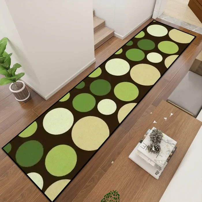 Retro 70s Bubbles Runner Rug – Midcentury Green Beige Brown Polka Dots - retro runner