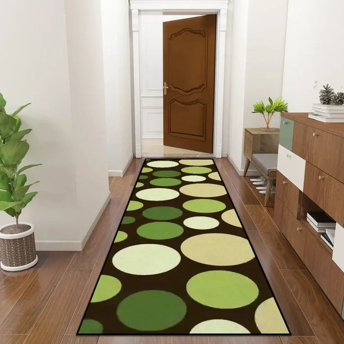 Retro 70s Bubbles Runner Rug – Midcentury Green Beige Brown Polka Dots - 24’’x72’’ - retro runner