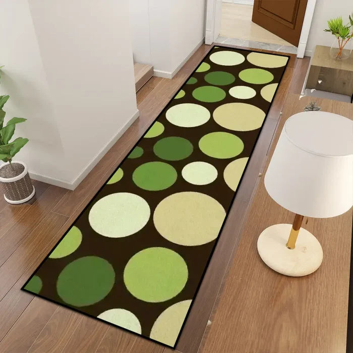 Retro 70s Bubbles Runner Rug – Midcentury Green Beige Brown Polka Dots - retro runner