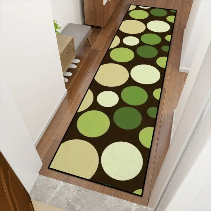 Retro 70s Bubbles Runner Rug – Midcentury Green Beige Brown Polka Dots - retro runner