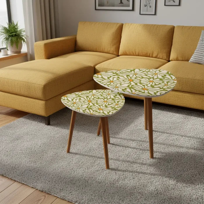 Retro 70s Daisy Nesting Coffee Table Set: Mid-Century Modern Side Tables - One Size - retro nesting tables