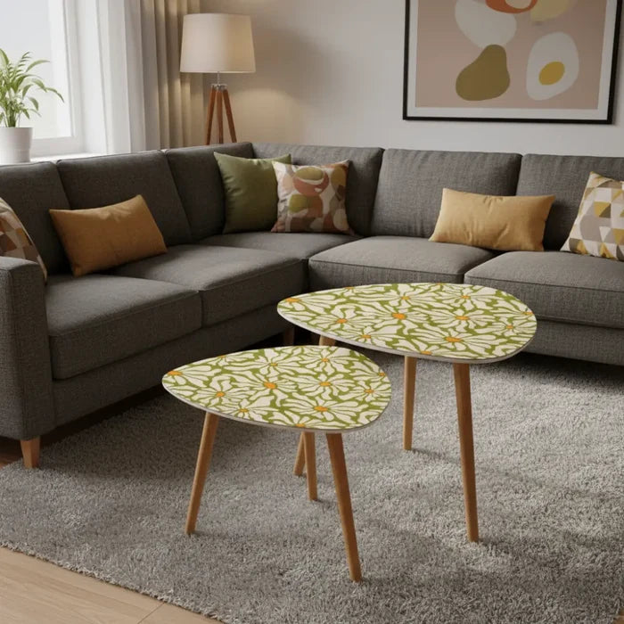 Retro 70s Daisy Nesting Coffee Table Set: Mid-Century Modern Side Tables - One Size - retro nesting tables