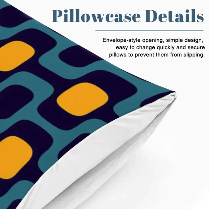 Retro 70s Double Duvet Cover Set: Midcentury Blue Yellow Microfiber Bedding - retro bedding