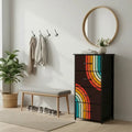 Retro 70s Fabric Dresser - Black with Rainbow Stripes Storage - retro dresser