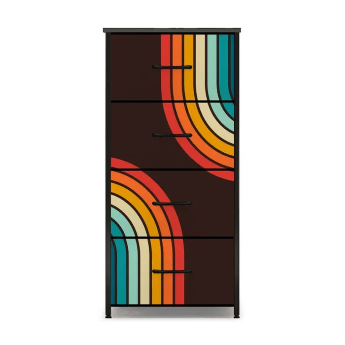 Retro 70s Fabric Dresser - Black with Rainbow Stripes Storage - retro dresser