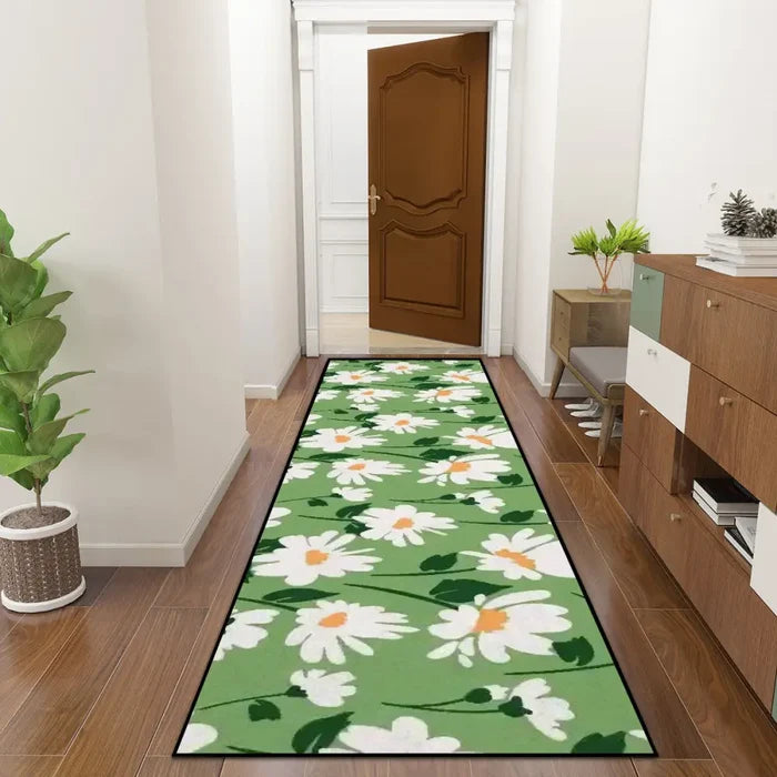 Retro 70s Margariths Runner – Midcentury Green White Floral Multi Sizes Rug - 24’’x72’’ - retro runner