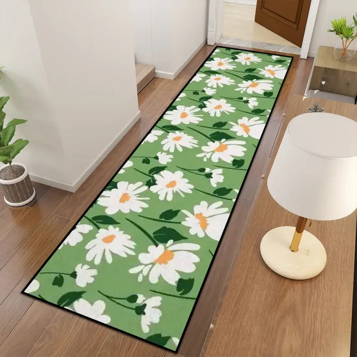 Retro 70s Margariths Runner – Midcentury Green White Floral Multi Sizes Rug - retro runner