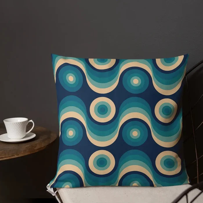 Retro 70s Midcentury Design Pillow Blue Beige Throw Cushion - retro pillow