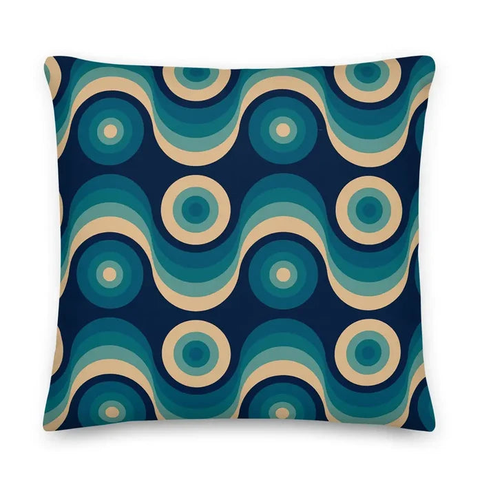 Retro 70s Midcentury Design Pillow Blue Beige Throw Cushion - retro pillow