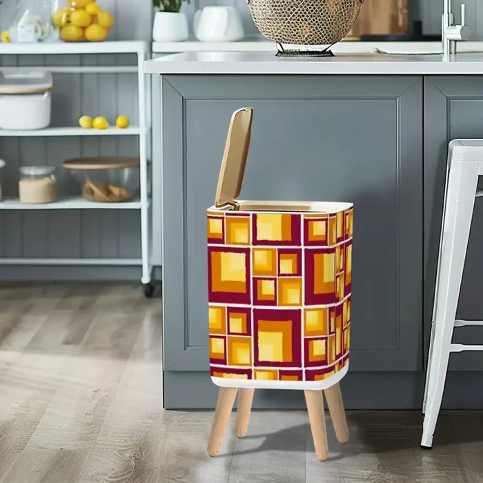 Retro 70s Nordic Trash Can with Lid: Mid-Century Kitchen Office Wastebasket - One Size - retro tash cans