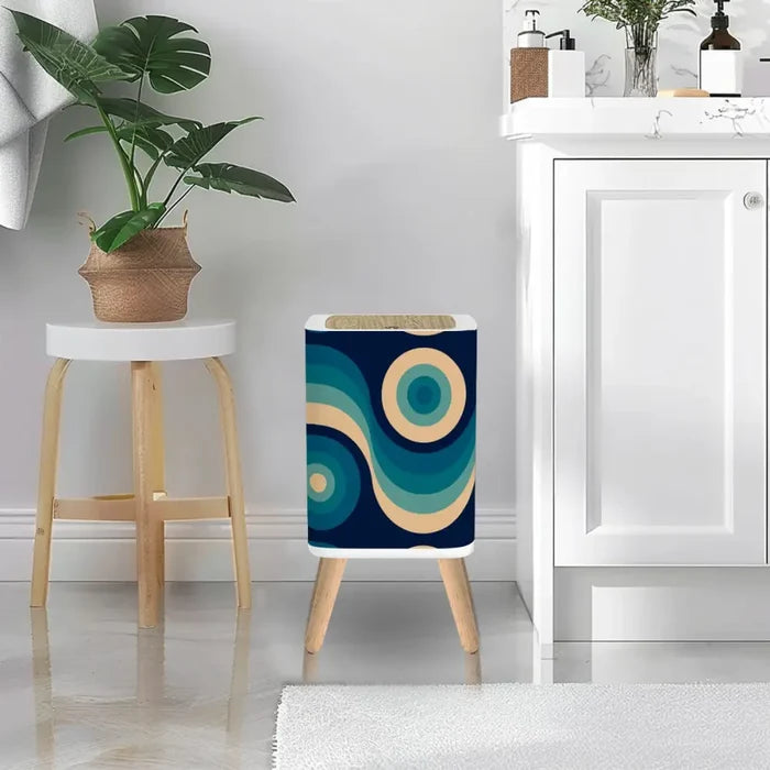 Retro 70s Nordic Trash Can with Lid: Midcentury Modern Wastebasket - retro ads