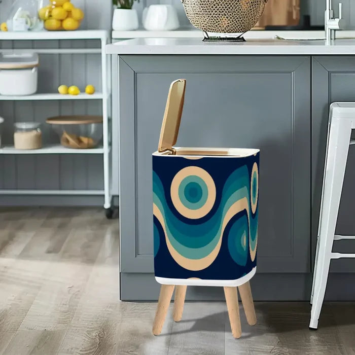 Retro 70s Nordic Trash Can with Lid: Midcentury Modern Wastebasket - retro ads