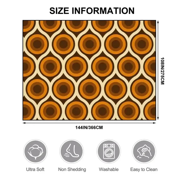 Retro 70s Peacock Area Rug: Orange Brown Non-Slip Plush 12x9 ft / 365x274 cm - retro rug