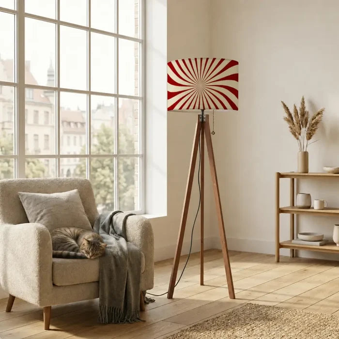Retro 70s Sunburst Remote Tripod Floor Lamp: Midcentury Style Shade - retro floor lamps