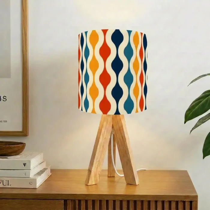 Retro 70s Table Lamp with Remote – Wooden Nordic Tripod Midcentury Light - retro table lamps