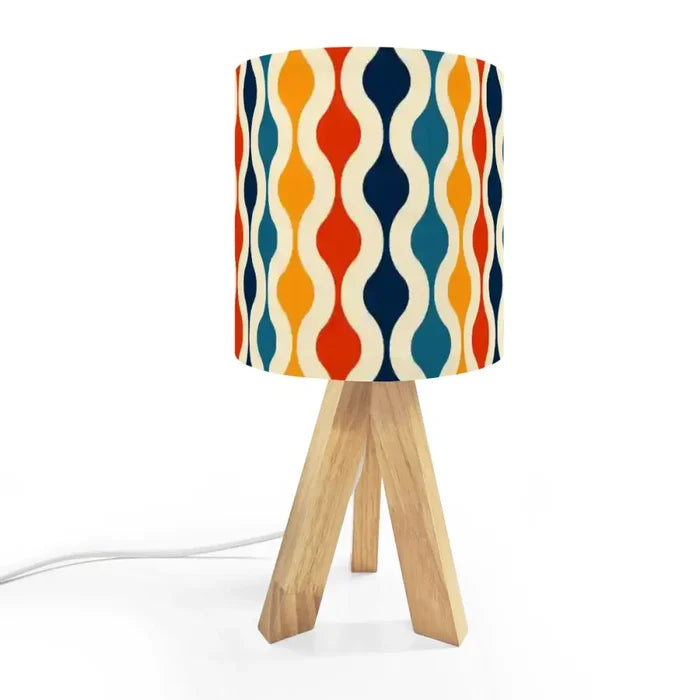Retro 70s Table Lamp with Remote – Wooden Nordic Tripod Midcentury Light - US Plug - retro table lamps