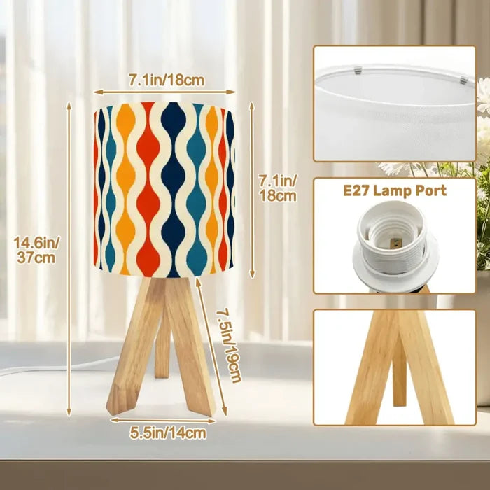 Retro 70s Table Lamp with Remote – Wooden Nordic Tripod Midcentury Light - retro table lamps