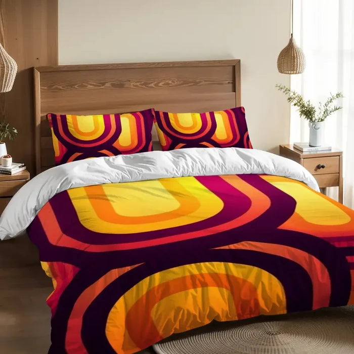 Retro 70s Vibrant Duvet Cover Set: Yellow Orange Red Midcentury Bedding - Bedding - retro