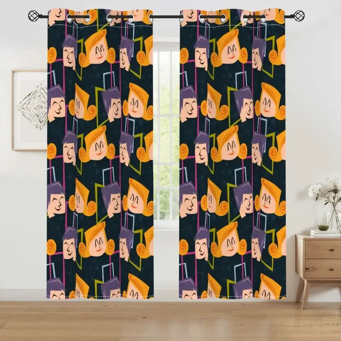 Retro Atomic Pattern Blackout Curtains: Mid-Century Modern Drapes - 50’’x84’’x2pcs - retro curtains