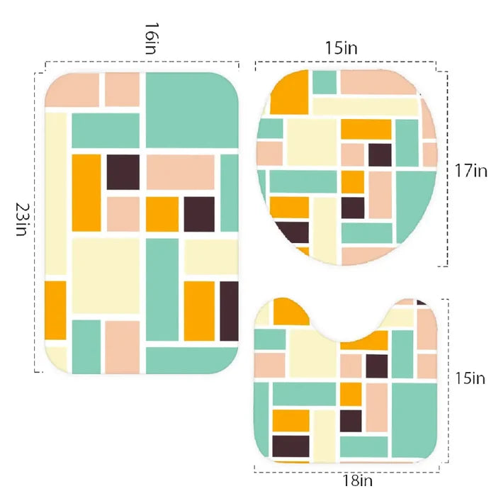 Retro Bathroom Mat Set | Retro Midcentury 3-Piece Rugs Multicolor Mosaic Tiles Pattern - One Size - retro bathroom