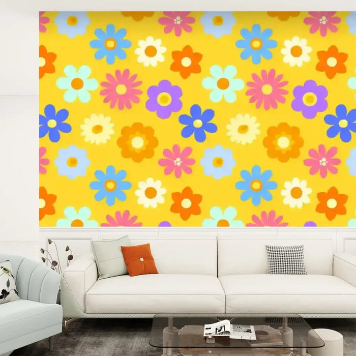 Retro Hippie Flower Power Stick & Peel Wallpaper: Micentury Floral Removable - 144’’x100’’ - retro wallpaper