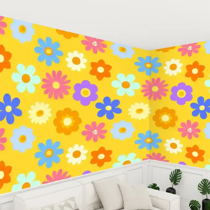 Retro Hippie Flower Power Stick & Peel Wallpaper: Micentury Floral Removable - 144’’x100’’ - retro wallpaper