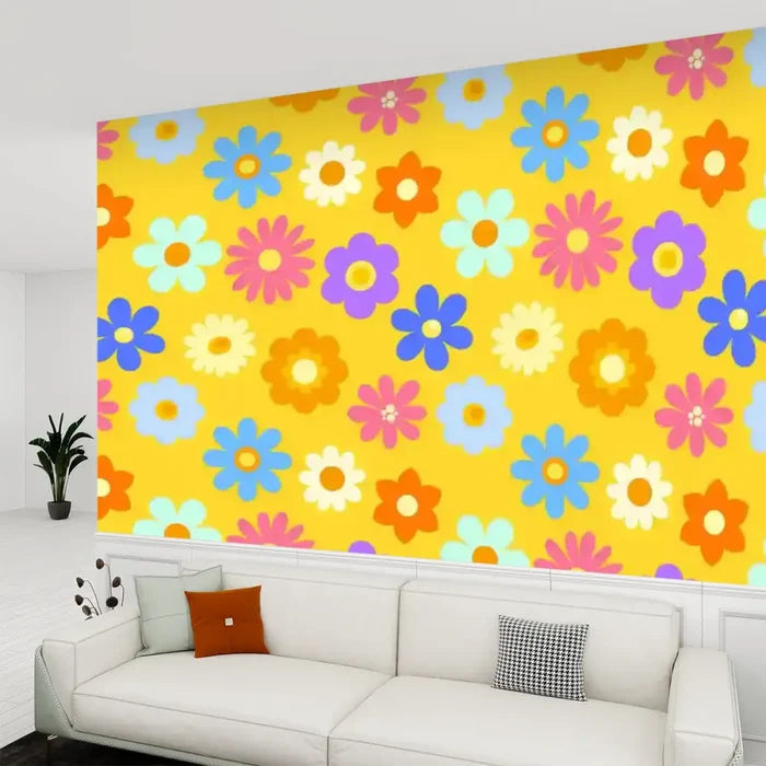 Retro Hippie Flower Power Stick & Peel Wallpaper: Micentury Floral Removable - 144’’x100’’ - retro wallpaper