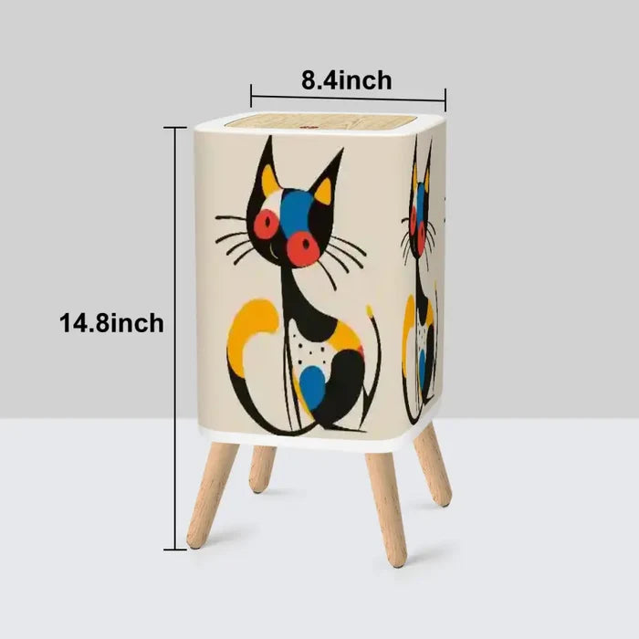 Retro Mid Century Square Small Trash Can with Lid Whimsical Cat - One Size - retro tash cans