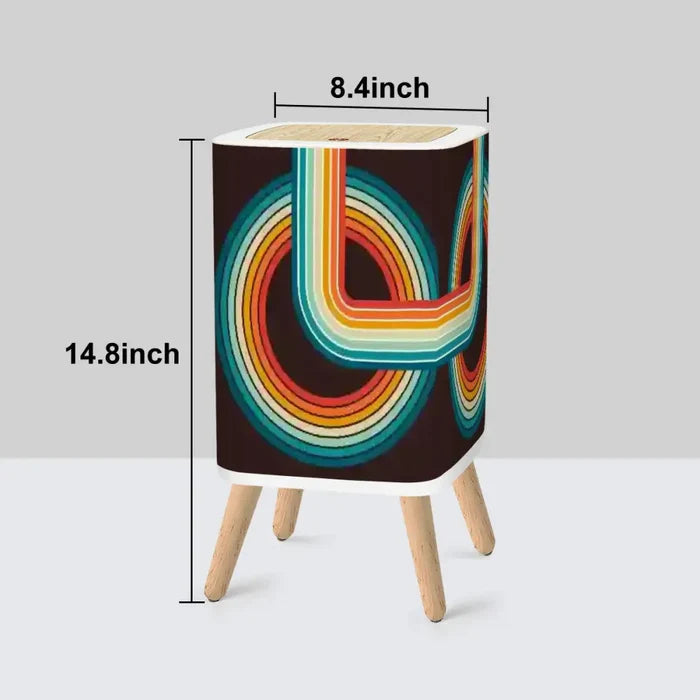Retro Scandi Nordic Small Trash Can with Lid Geometric Rainbow Black - One Size - retro tash cans